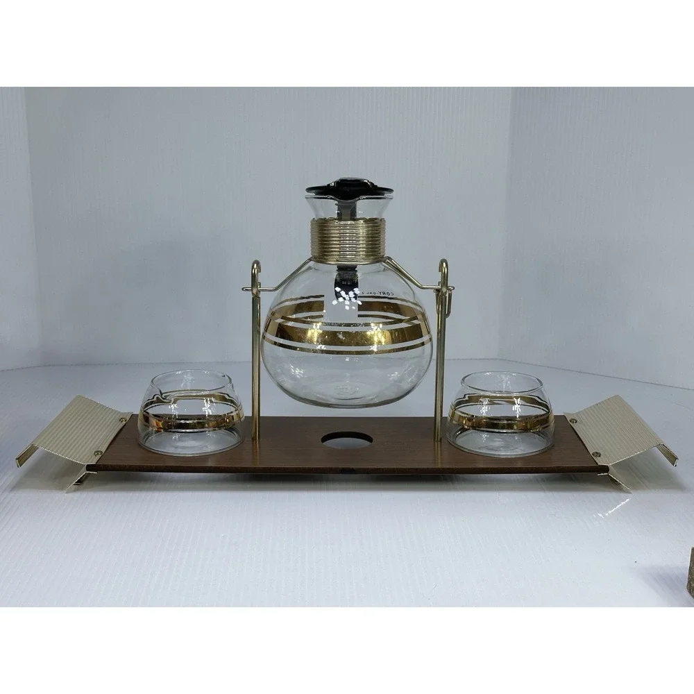 VTG Cory Dal 2 Coffee Pot Carafe Serving Tray Cream Sugar Glass Mid Century Mod